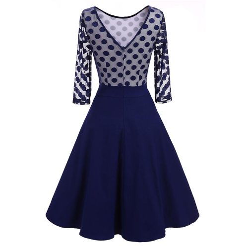 Women's 1950'S Vintage Polka Dot Optical Illusion 2/3 Sleeve Casual Swing Dress 36152-2