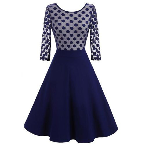 Women's 1950'S Vintage Polka Dot Optical Illusion 2/3 Sleeve Casual Swing Dress 36152-2