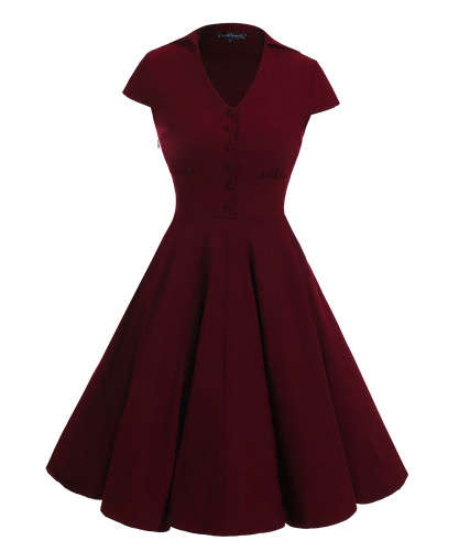 Vintage Short Sleeve Elegant Collar Cocktail Dress 362050-2