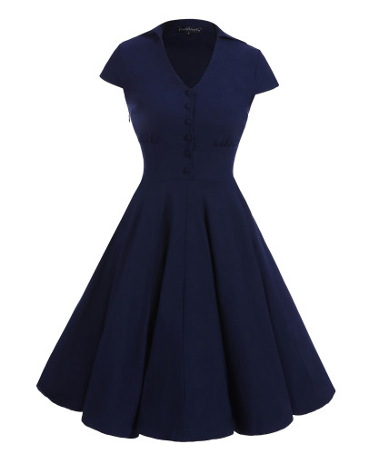 Vintage Short Sleeve Elegant Collar Cocktail Dress 362050-1