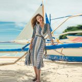 Chiffon Printed Long Sleeve Beach Dress 384941