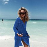 Blue Lace-up Neck Long Fishnet Beachwear Dress 384944-2