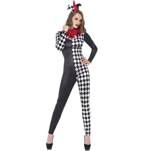 Adult Harlequin Jester Catsuit Costume