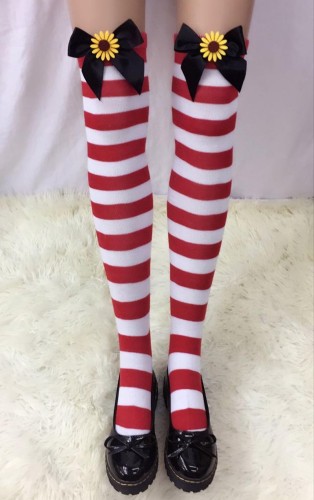 Ladies Nylon Christmas Halloween Schoolgirl Striped Tights Stocking