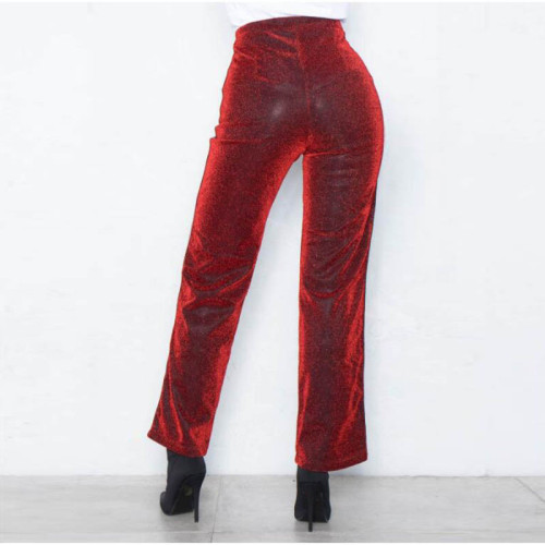 Shelby Red Glitter Stripe Trousers