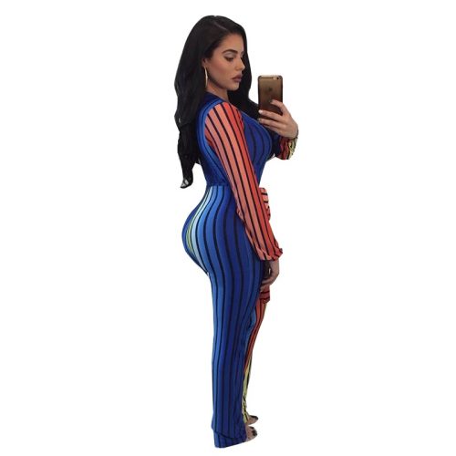 Joey Multi Color Striped Belted Jumpsuit