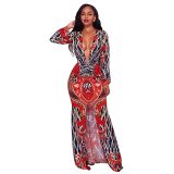 Tamia Multi Color Printed Ruched Front Maxi Dress