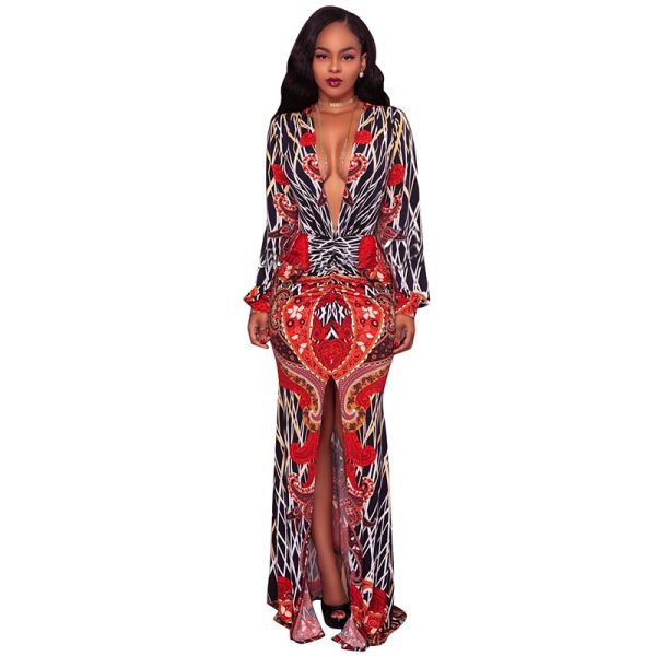 Tamia Multi Color Printed Ruched Front Maxi Dress