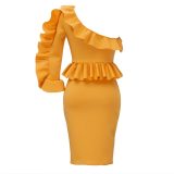 Ruffle One Sleeve Peplum Top Bodycon Dress