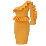 Ruffle One Sleeve Peplum Top Bodycon Dress