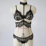 Black See-Through Lace Detail Halter Sexy Lingerie Sets