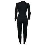 Solid Color Long Sleeve Fungus Edge Monos Jumpsuits