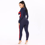 Splicing Hooded One-piece Jumpsuit Pants