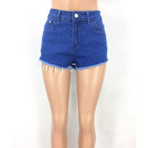 Embroidered Sexy High Waist Washed Denim Shorts