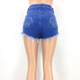 Embroidered Sexy High Waist Washed Denim Shorts