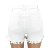 White Short Jeans With Ruffle Trims