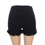 Black Short Jeans With Ruffle Trims