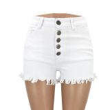 White Short Jeans With Ruffle Trims