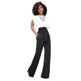 Womens Black Pants With Bow Wide Leg