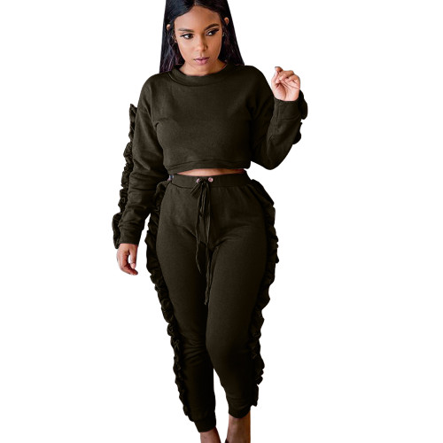 Side Pleated Tracksuit Crop Top and Pants