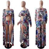Printing Falbala Decorative Swimsuit + Cloak