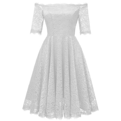 Off Shoulder Lace A-Line Dress With Half Sleeves