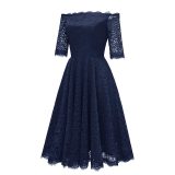 Off Shoulder Lace A-Line Dress With Half Sleeves