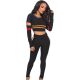Black Strippes Ripped Crop Top and Pants
