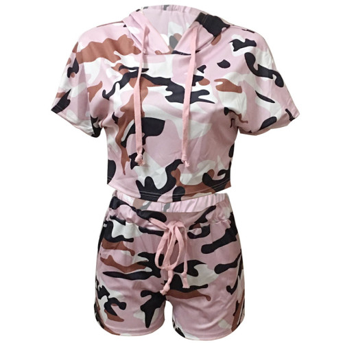 Mya Print Hoody Short Set Pink Camo