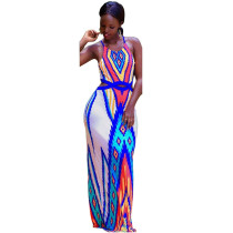 Multicolor Sleeveless Waist Cutout Maxi Dress