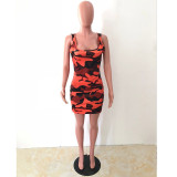 Orange Camo Print Vest Dress