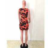 Orange Camo Print Vest Dress