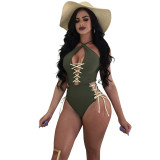 Chic Lace-up Polyester One-piece Swimwears