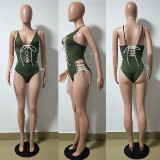 Chic Lace-up Polyester One-piece Swimwears