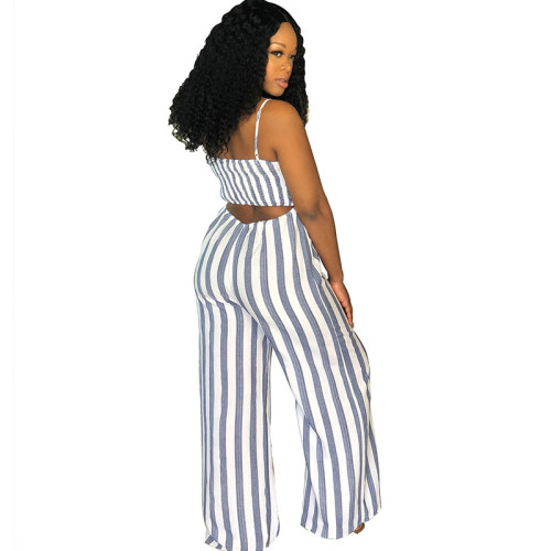 Sexy Straps Striped Wide Jumpsuit