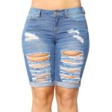 Washing Out Blue Ripped Holes Jean Shorts