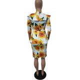 Printed Sunflower Fake Two Dresses