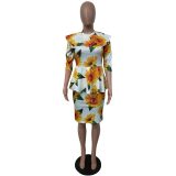 Printed Sunflower Fake Two Dresses