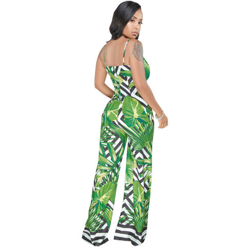 Holiday Leaf Printed Straps Jumpsuits