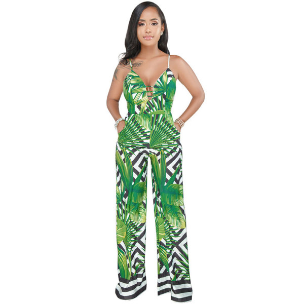 Holiday Leaf Printed Straps Jumpsuits
