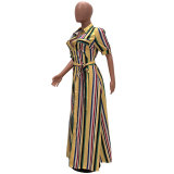 Belted Stripe Maxi Dress