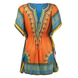 African Print Orange Dashiki Women Dress