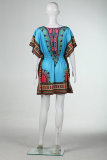 African Printed Blue Dashiki Women Dress