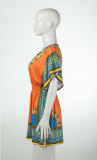 African Print Orange Dashiki Women Dress