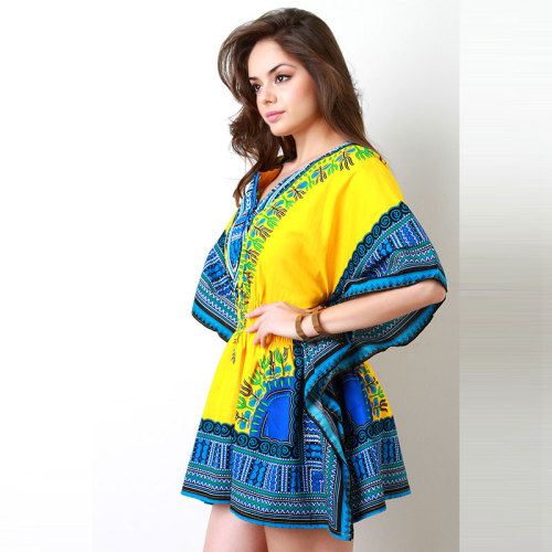 African Print Yellow Dashiki Women Dress