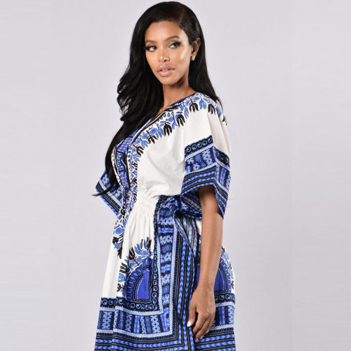 African Printed White Dashiki Women Dress