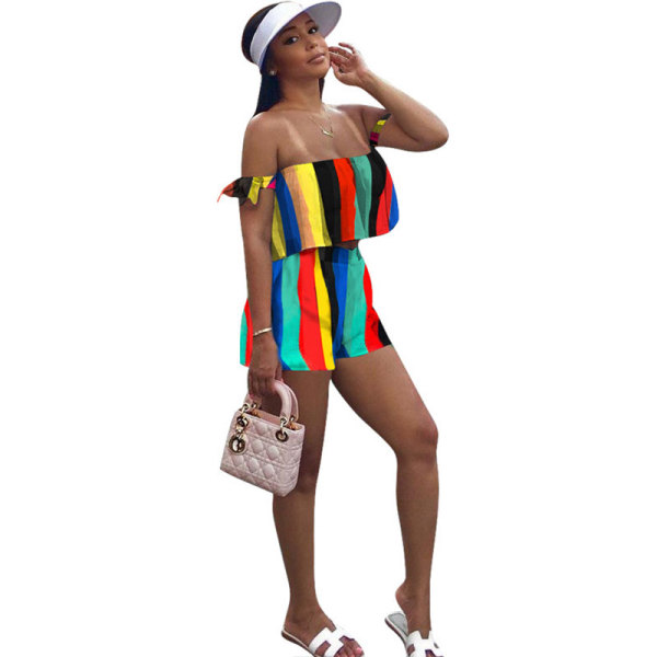 Rainbow Stripe Loose Fashion 2 Piece Se