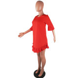 Women Ruffles Chiffon O-Neck Loose Mini Dress