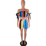 Rainbow Stripe Loose Fashion 2 Piece Se