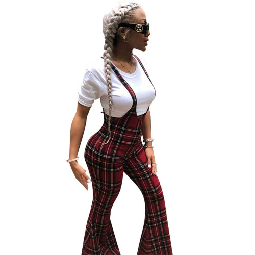 Plaid Printed Sling Jumpsuit With Wide Leg